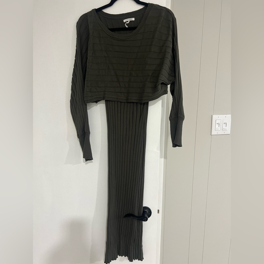Olive Green Ribbed Knit Two-Piece Set